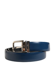 Men Blue Classic Leather Metal Buckle Belt