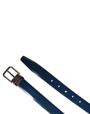 Men Blue Classic Leather Metal Buckle Belt