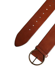 Men Brown Leather Wide Waist Metal Round Buckle Belt