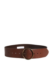 Brown Leather Wide Waist Metal Round Belt