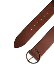 Brown Leather Wide Waist Metal Round Belt
