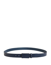 Men Blue Calf Leather Logo Metal Buckle Belt