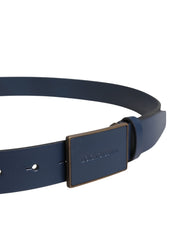 Men Blue Calf Leather Logo Metal Buckle Belt