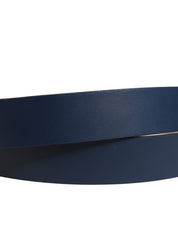Men Blue Calf Leather Logo Metal Buckle Belt