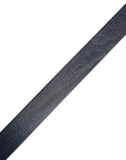 Men Blue Calf Leather Logo Metal Buckle Belt