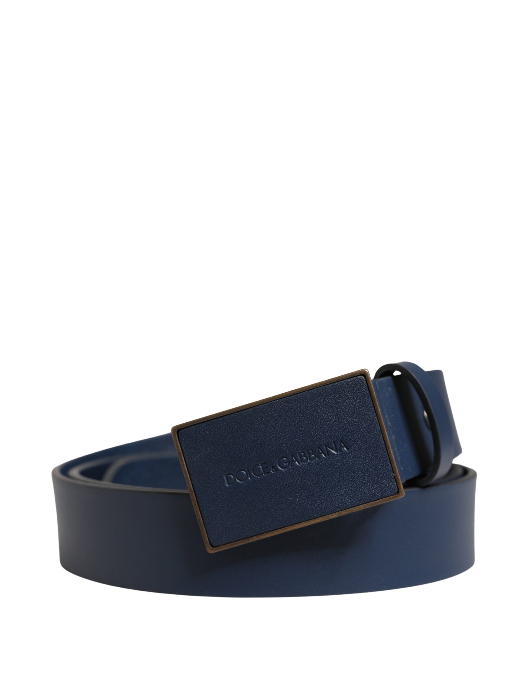 Dolce & Gabbana Men Blue Calf Leather Logo Metal Buckle Belt Dolce & Gabbana