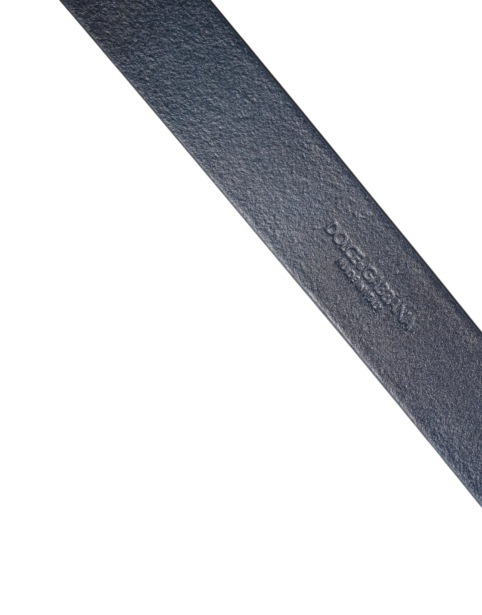 Dolce & Gabbana Men Blue Calf Leather Logo Metal Buckle Belt Dolce & Gabbana