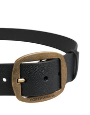 Men Black Classic Leather Metal Buckle Belt