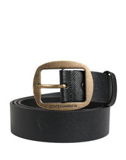 Men Black Classic Leather Metal Buckle Belt