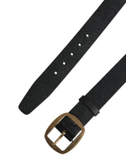 Men Black Classic Leather Metal Buckle Belt