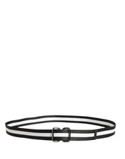 Men Black White Nylon Logo Metal Buckle Belt