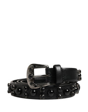 Men Black Calf Embellished Metal Buckle Belt
