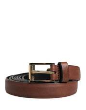 Men Brown Leather Classic Metal Buckle Belt