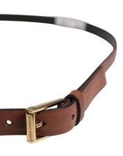 Men Brown Leather Classic Metal Buckle Belt