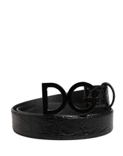 Men Black Exotic Leather Logo Buckle Belt