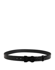 Men Black Exotic Leather Logo Buckle Belt