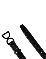Men Black Exotic Leather Logo Buckle Belt