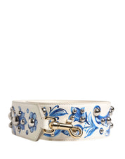 Dolce & Gabbana White Blue Floral Leather Stud Accessory Shoulder Strap