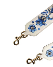 White Blue Floral Leather Stud Accessory Shoulder Strap