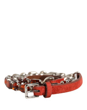 Dolce & Gabbana Red Velvet Crystals Chain Embellished Belt Dolce & Gabbana