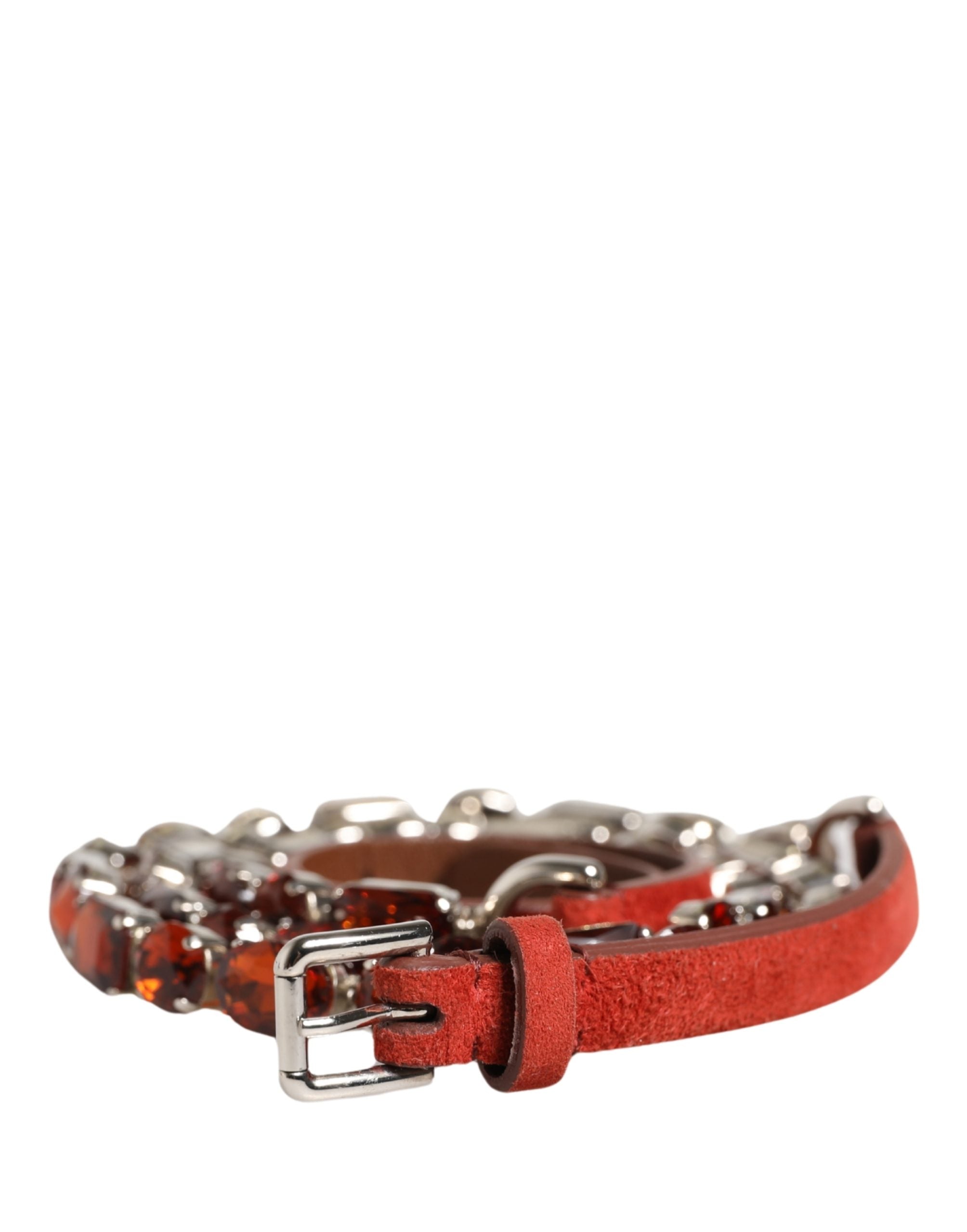 Dolce & Gabbana Red Velvet Crystals Chain Embellished Belt Dolce & Gabbana