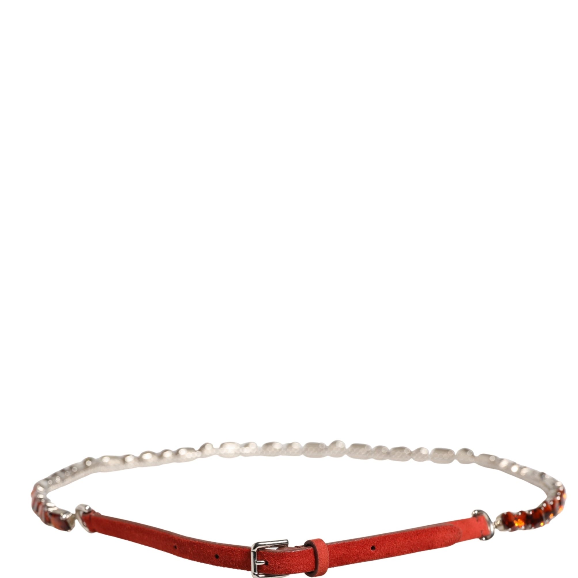 Dolce & Gabbana Red Velvet Crystals Chain Embellished Belt Dolce & Gabbana