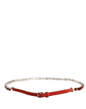Dolce & Gabbana Red Velvet Crystals Chain Embellished Belt Dolce & Gabbana