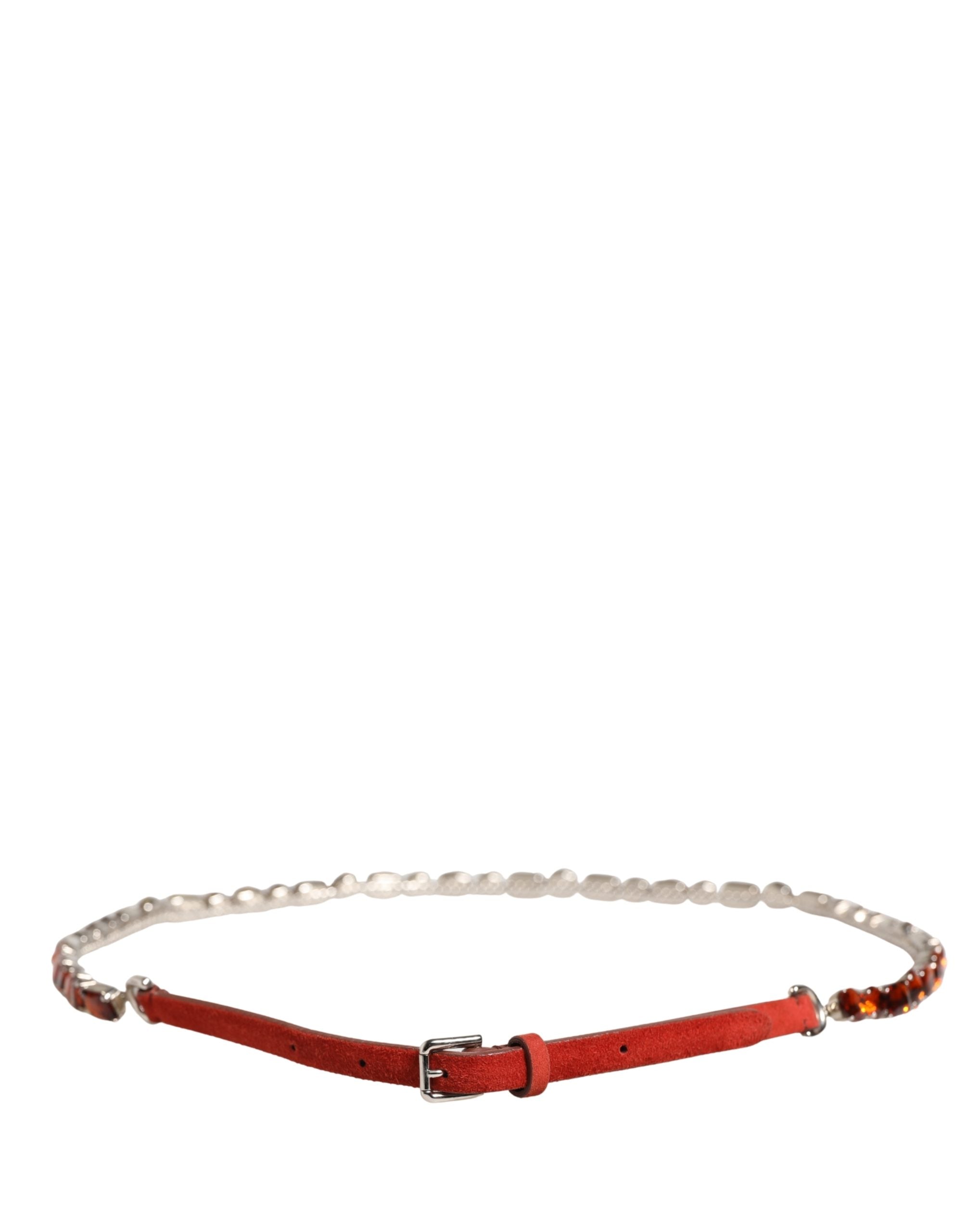 Dolce & Gabbana Red Velvet Crystals Chain Embellished Belt Dolce & Gabbana