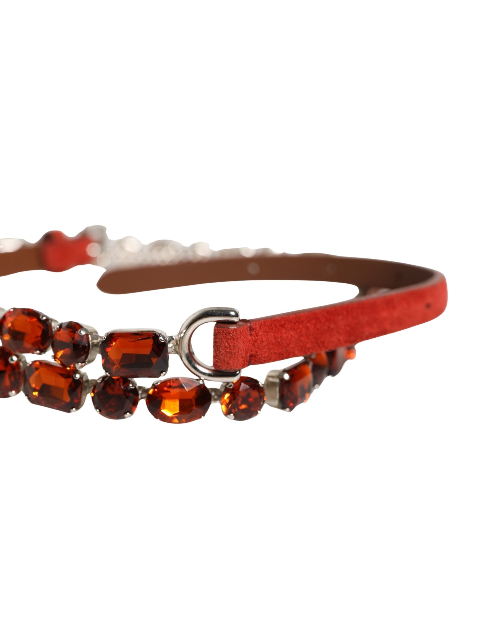 Dolce & Gabbana Red Velvet Crystals Chain Embellished Belt Dolce & Gabbana