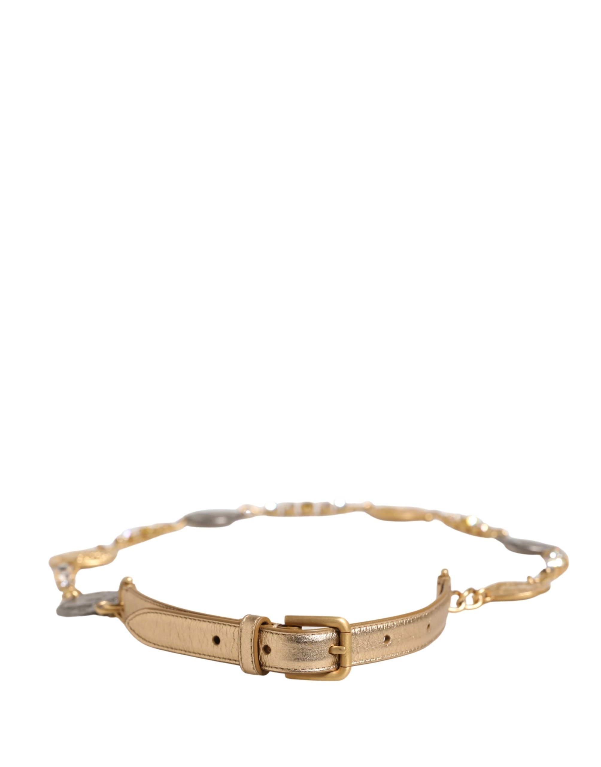 Dolce & Gabbana Gold Brass Chain Coin Embellished Metal Buckle Belt Dolce & Gabbana