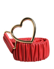 Red Leather Gold Heart Metal Buckle Belt