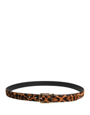 Brown Calf Fur Leopard Metal Buckle Belt