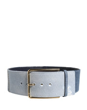 Dolce & Gabbana Blue Two Tone Denim Gold Metal Buckle Belt