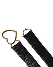 Black Leather Gold Heart Metal Buckle Belt