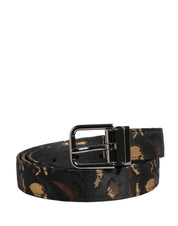 Multicolor Jacquard Silver Metal Buckle Belt