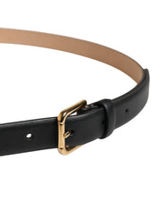 Black Classic Leather Gold Metal Buckle Belt