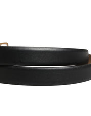 Black Classic Leather Gold Metal Buckle Belt