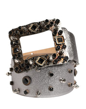 Dolce & Gabbana Silver Leather Crystal Metal Buckle Belt Dolce & Gabbana