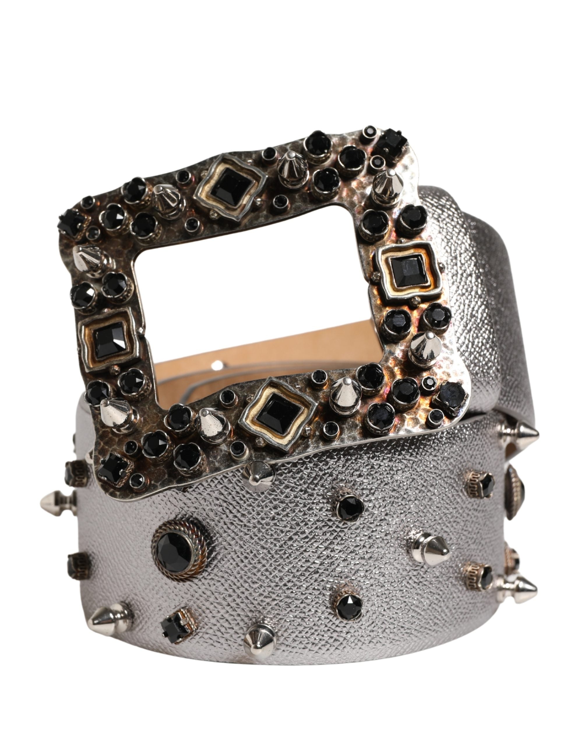 Dolce & Gabbana Silver Leather Crystal Metal Buckle Belt Dolce & Gabbana