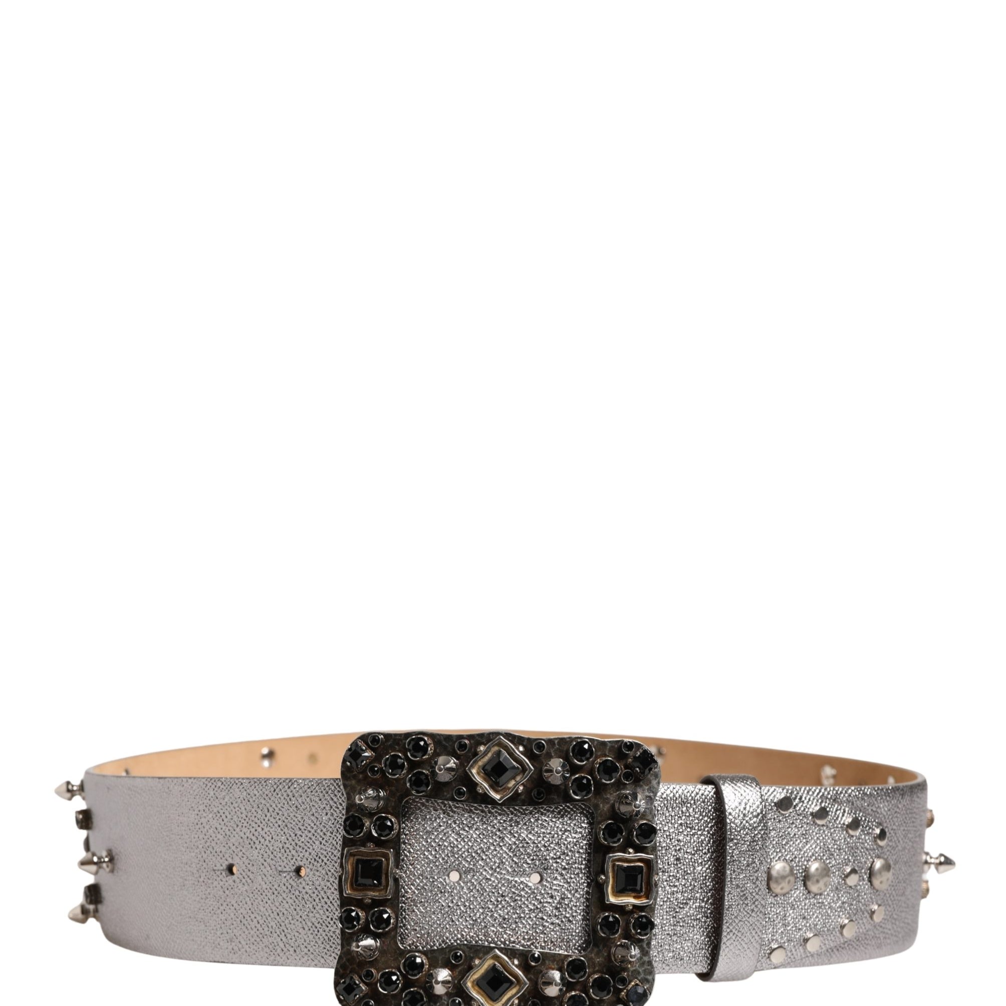 Dolce & Gabbana Silver Leather Crystal Metal Buckle Belt Dolce & Gabbana