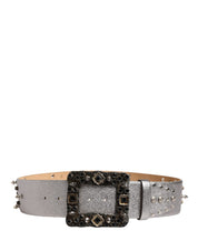 Dolce & Gabbana Silver Leather Crystal Metal Buckle Belt Dolce & Gabbana