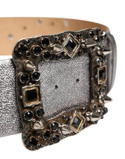 Dolce & Gabbana Silver Leather Crystal Metal Buckle Belt Dolce & Gabbana