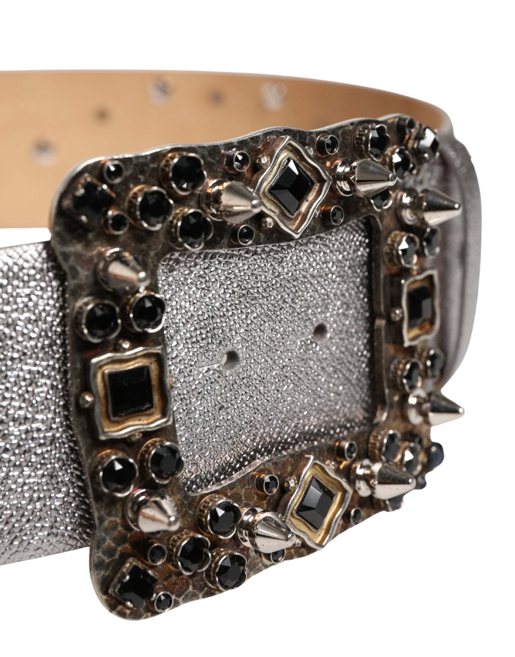 Dolce & Gabbana Silver Leather Crystal Metal Buckle Belt Dolce & Gabbana