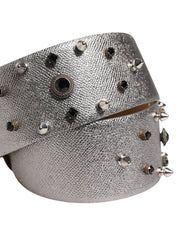 Dolce & Gabbana Silver Leather Crystal Metal Buckle Belt Dolce & Gabbana