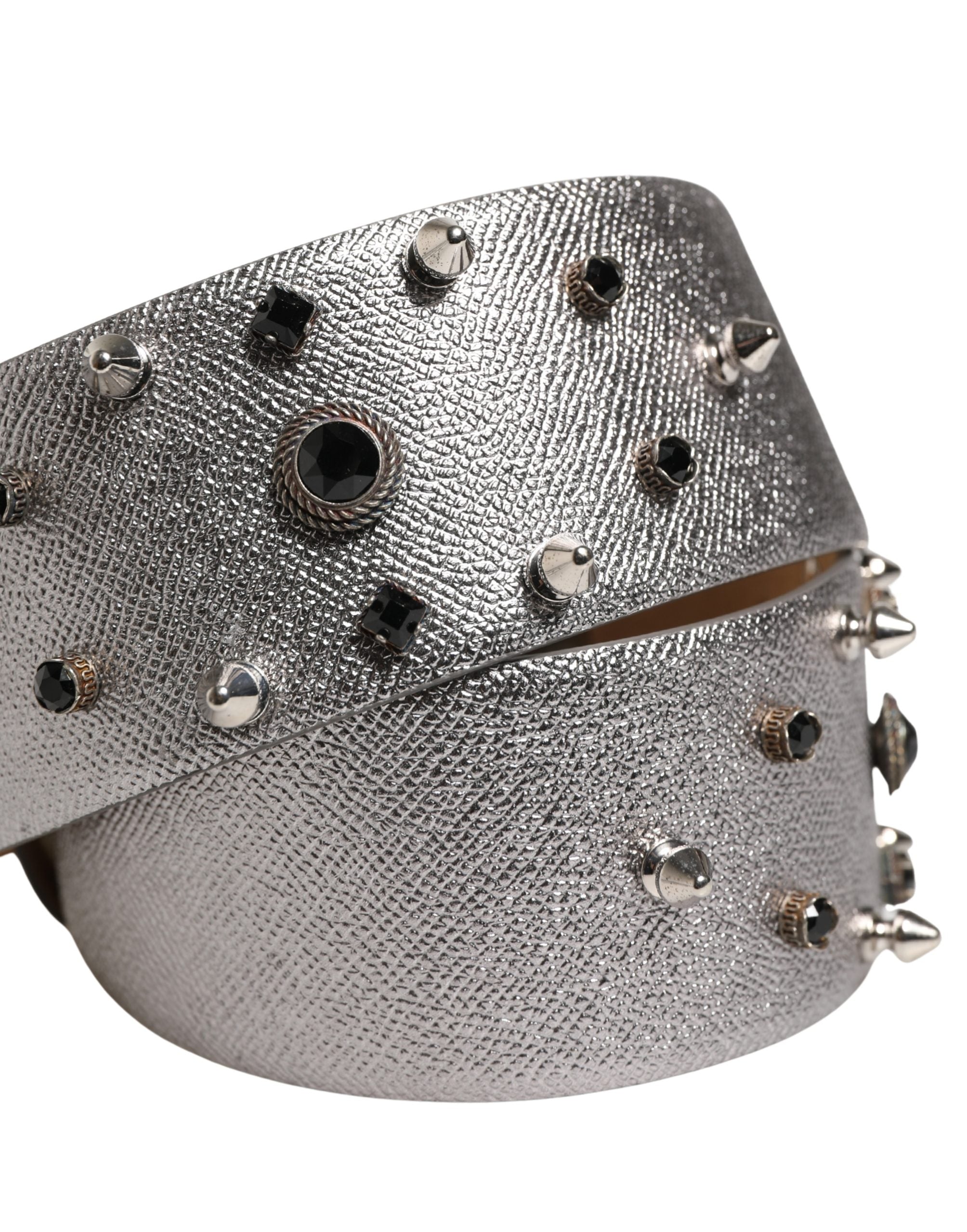 Dolce & Gabbana Silver Leather Crystal Metal Buckle Belt Dolce & Gabbana