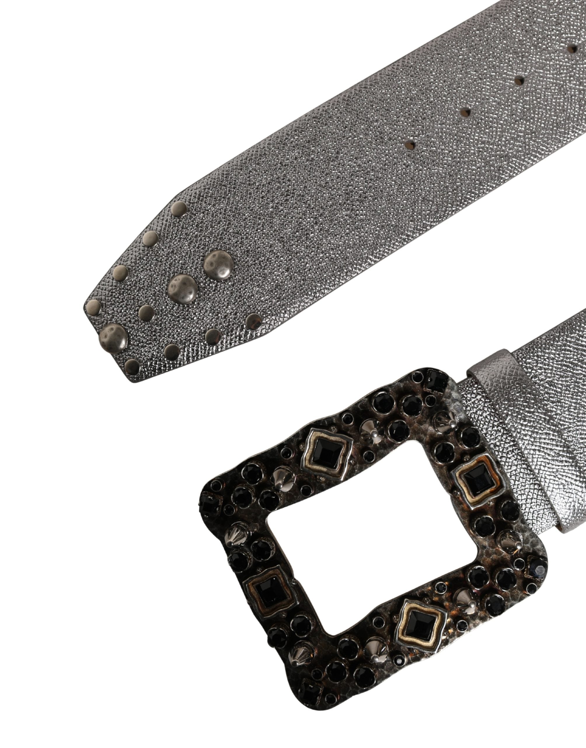 Dolce & Gabbana Silver Leather Crystal Metal Buckle Belt Dolce & Gabbana