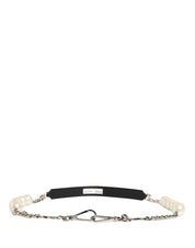 Black Leather Silver Chain Bag Accessory Shoulder Strap