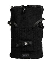 Dolce & Gabbana Black Tricot Wool Blend Duffel Backpack Travel Borse Bag