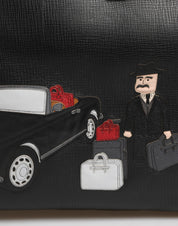 Black Car Man Applique Leather Weekender Borse Bag