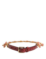 Red Leather Daisy Crystal Embellished Waist Belt